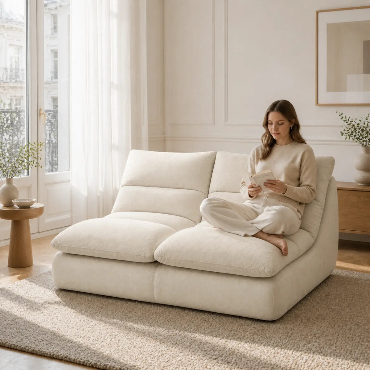 #BlancCrème Canapé Gummy Classic blanc crème, installé dans un salon lumineux