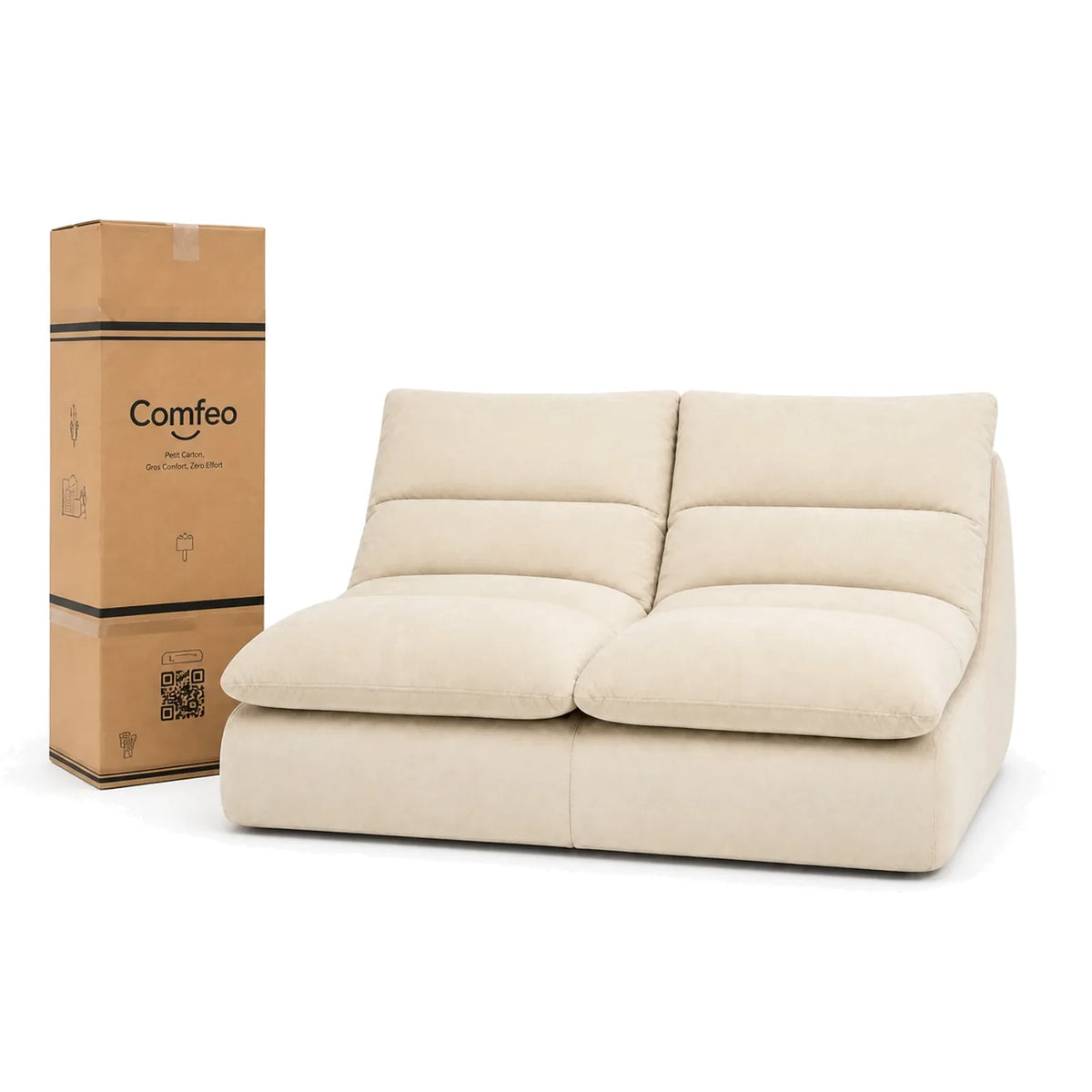 #BlancCrème Canapé Gummy Classic blanc crème, livré compressé dans un seul carton de 40 x 40 x 127 cm