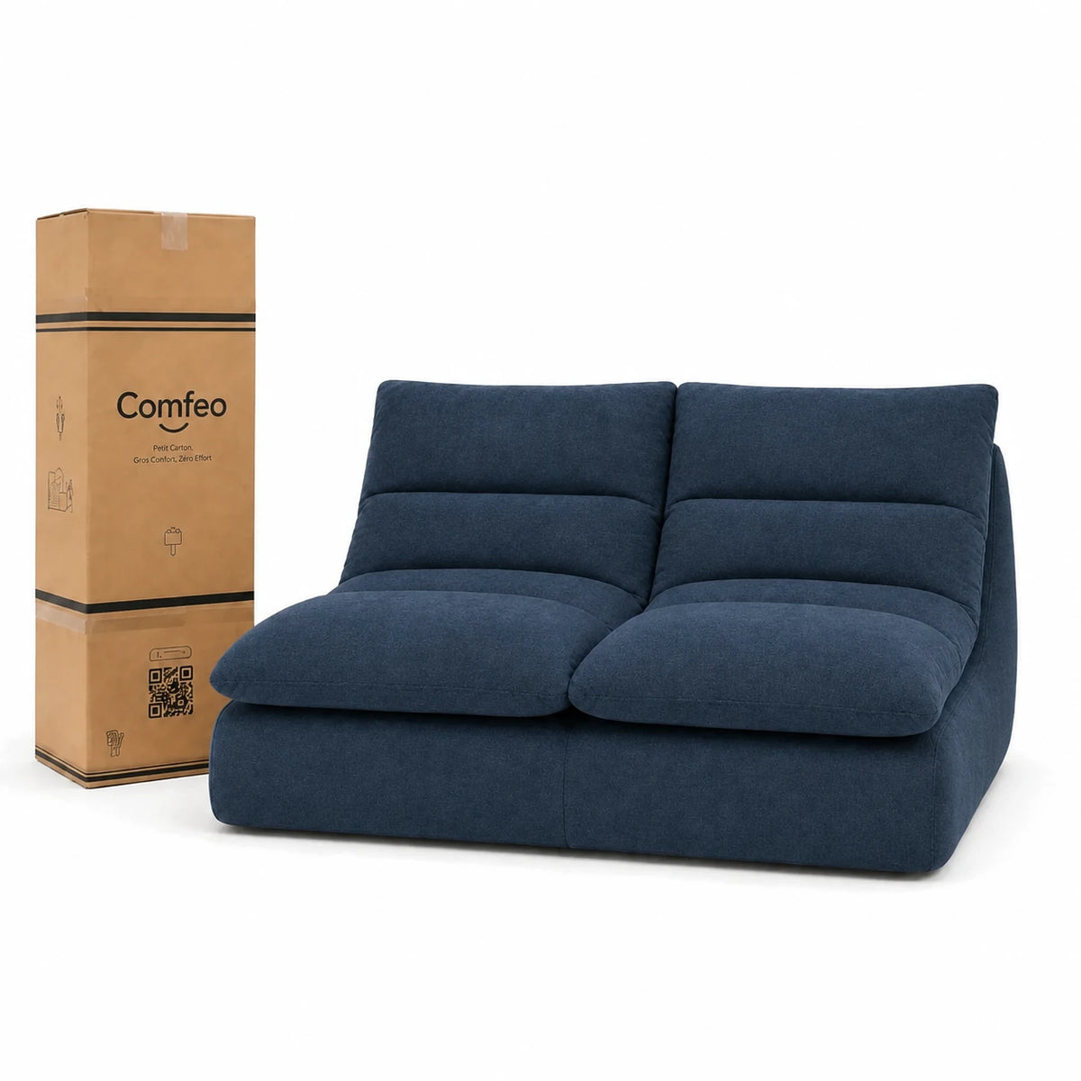 #Bleu Canapé Gummy Classic bleu, livré compressé dans un seul carton de 40 x 40 x 127 cm