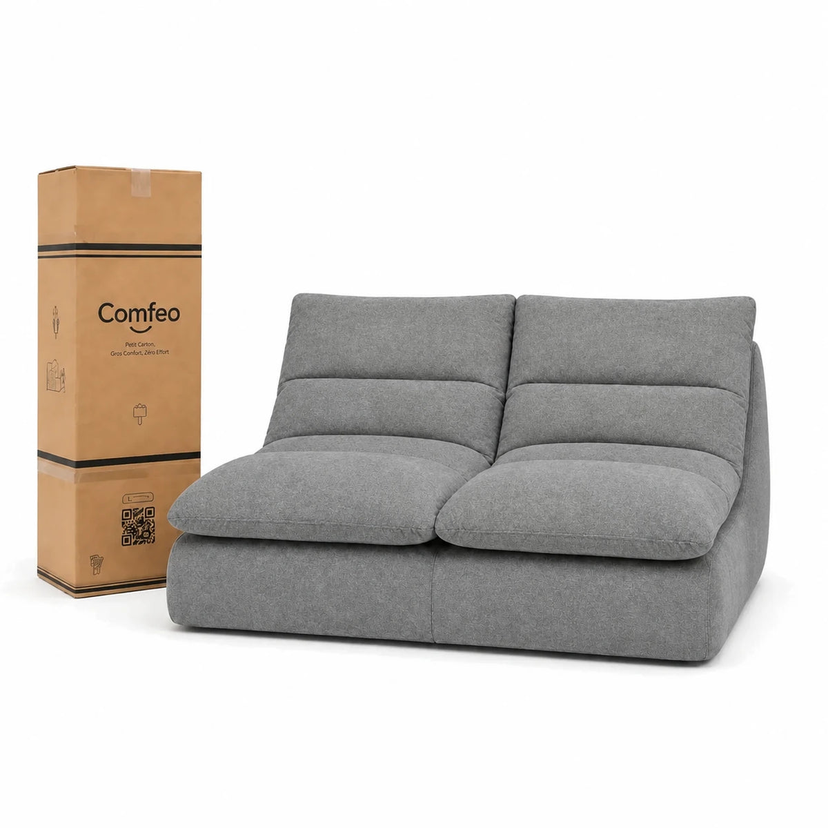 #Gris Canapé Gummy Classic gris, livré compressé dans un seul carton de 40 x 40 x 127 cm