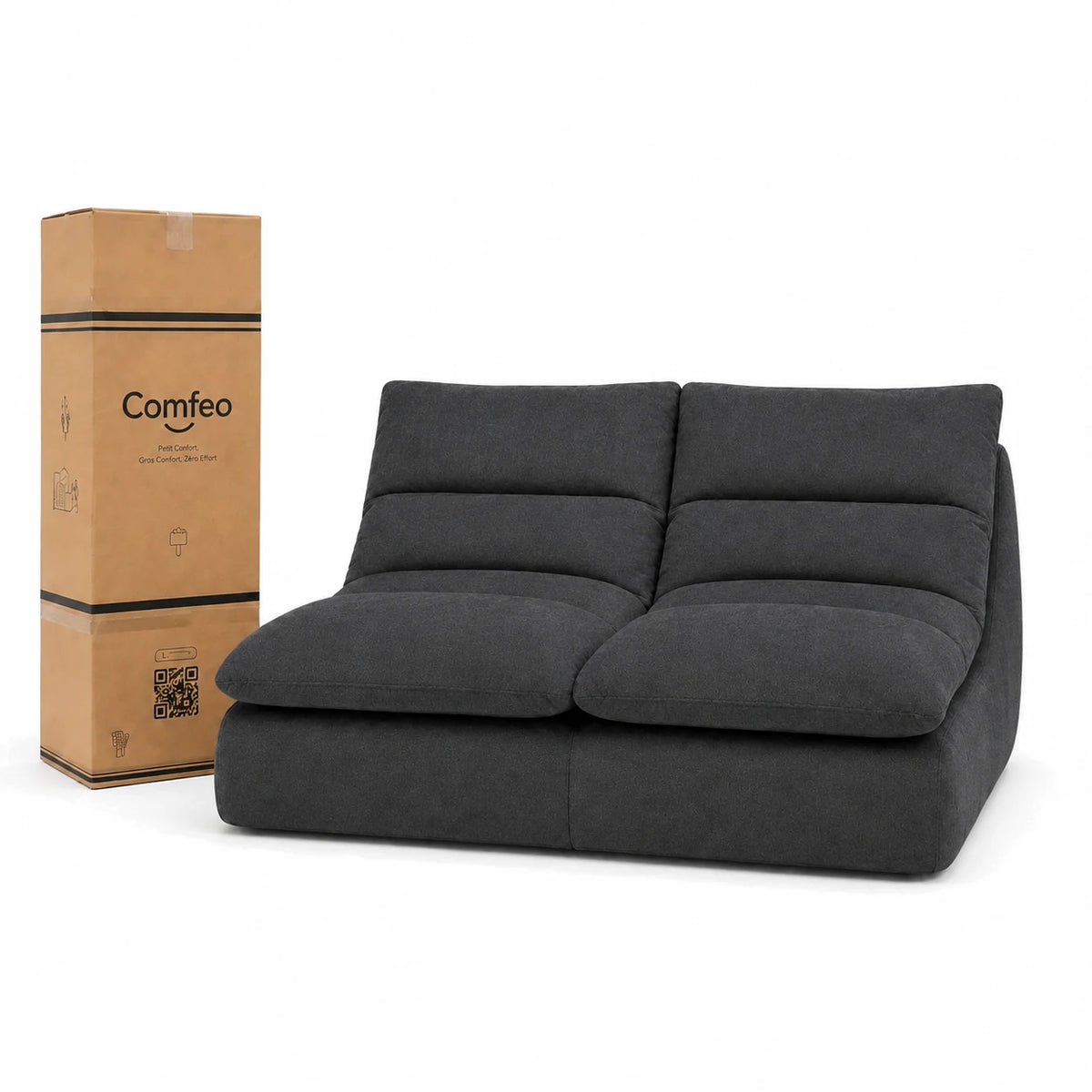 #Noir Canapé Gummy Classic noir, livré compressé dans un seul carton de 40 x 40 x 127 cm