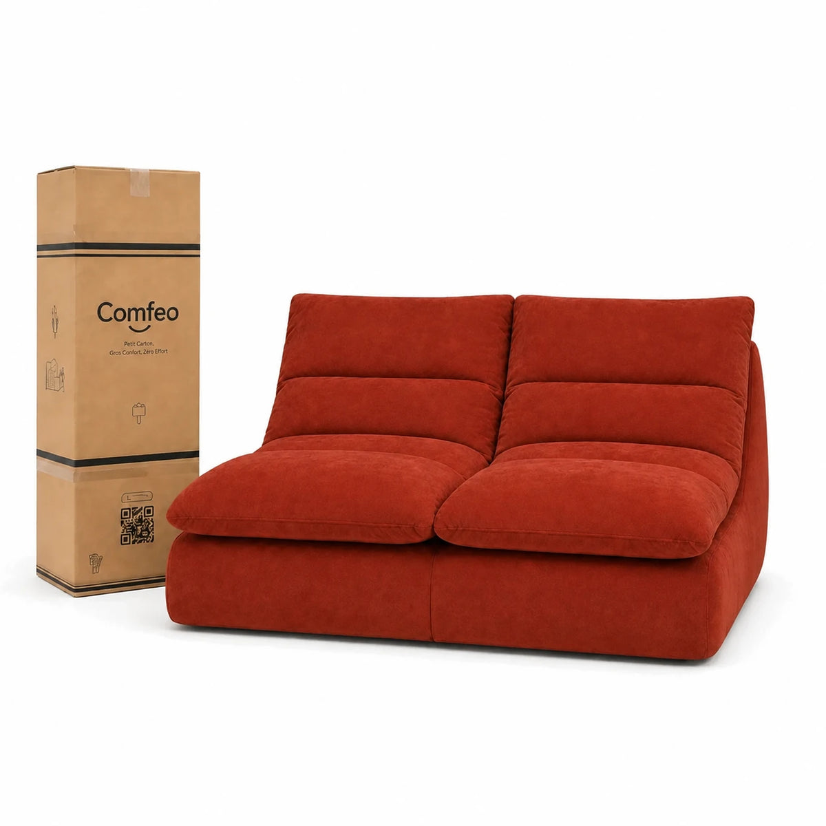 #Rouge Canapé Gummy Classic rouge, livré compressé dans un seul carton de 40 x 40 x 127 cm