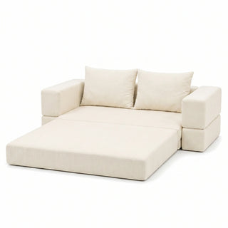 #BlancCrème Canapé lit Nido blanc crème en tissu chenille, déplié en position méridienne