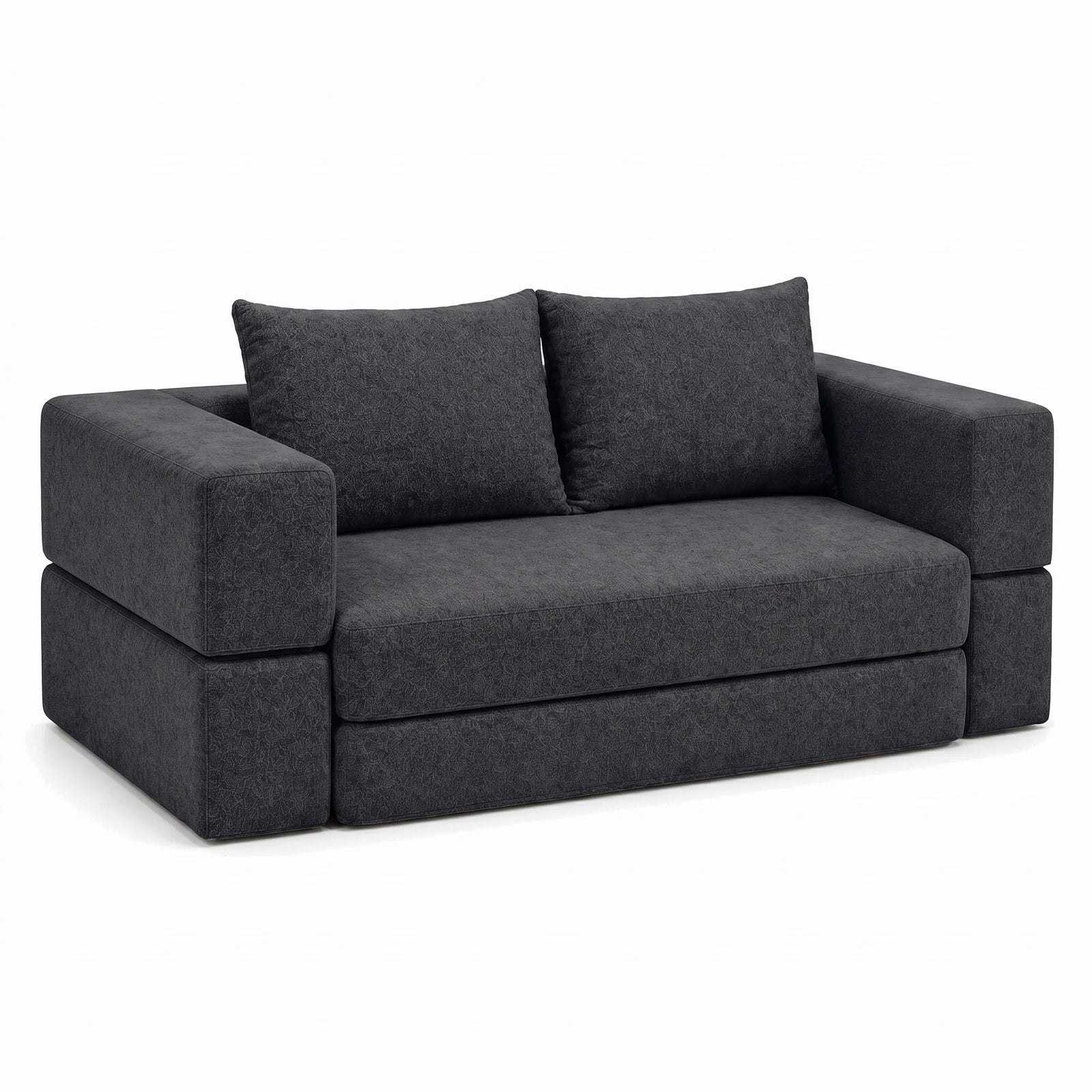#Noir Canapé lit Nido noir en tissu chenille, vue de trois quarts gauche