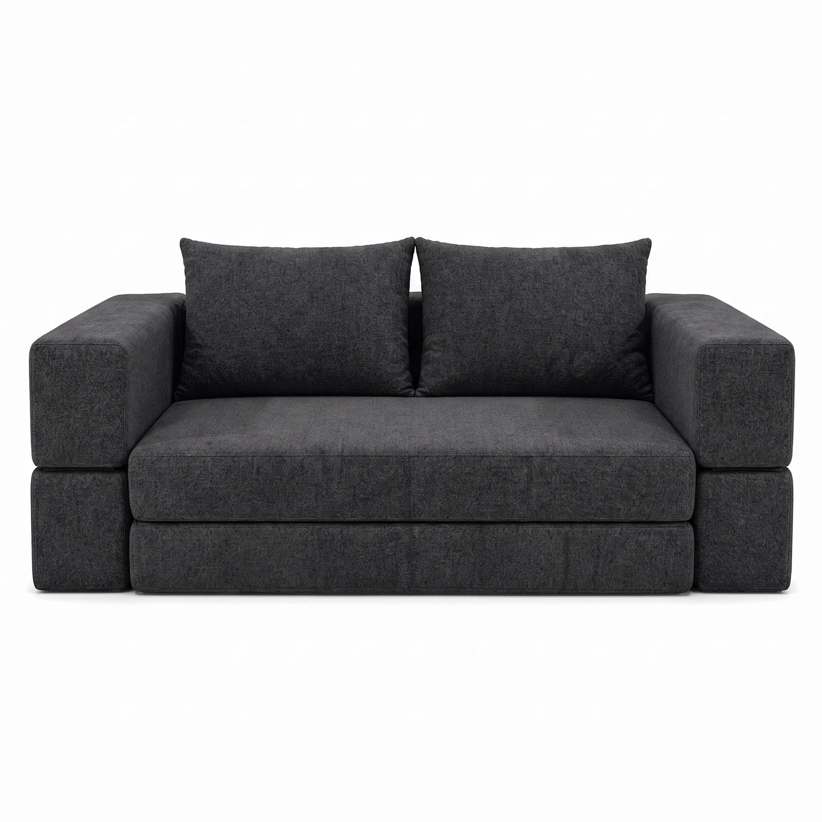 #Noir Canapé lit Nido noir en tissu chenille, vue de face en position canapé 2 places