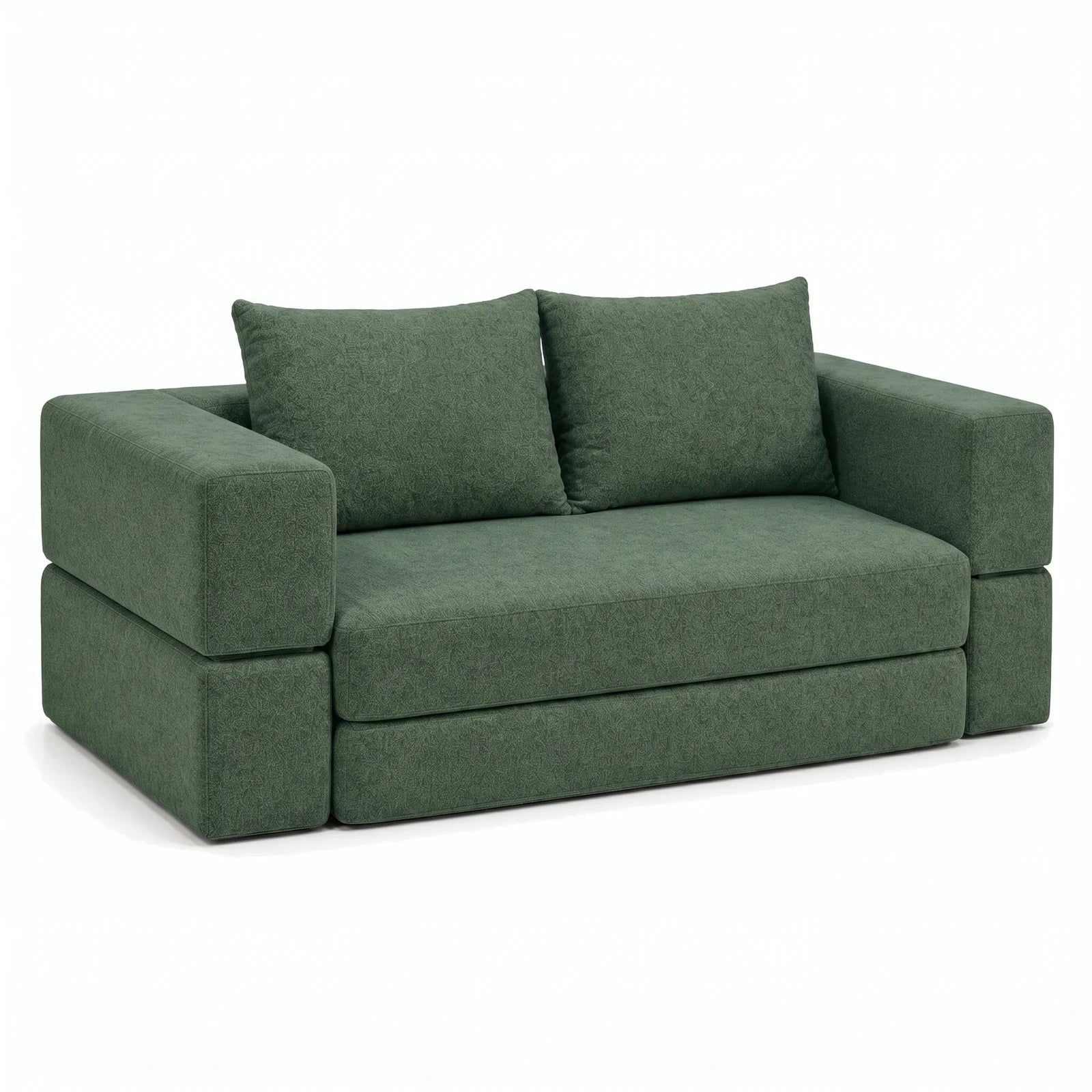 #Vert Canapé lit Nido vert en tissu chenille, vue de trois quarts gauche