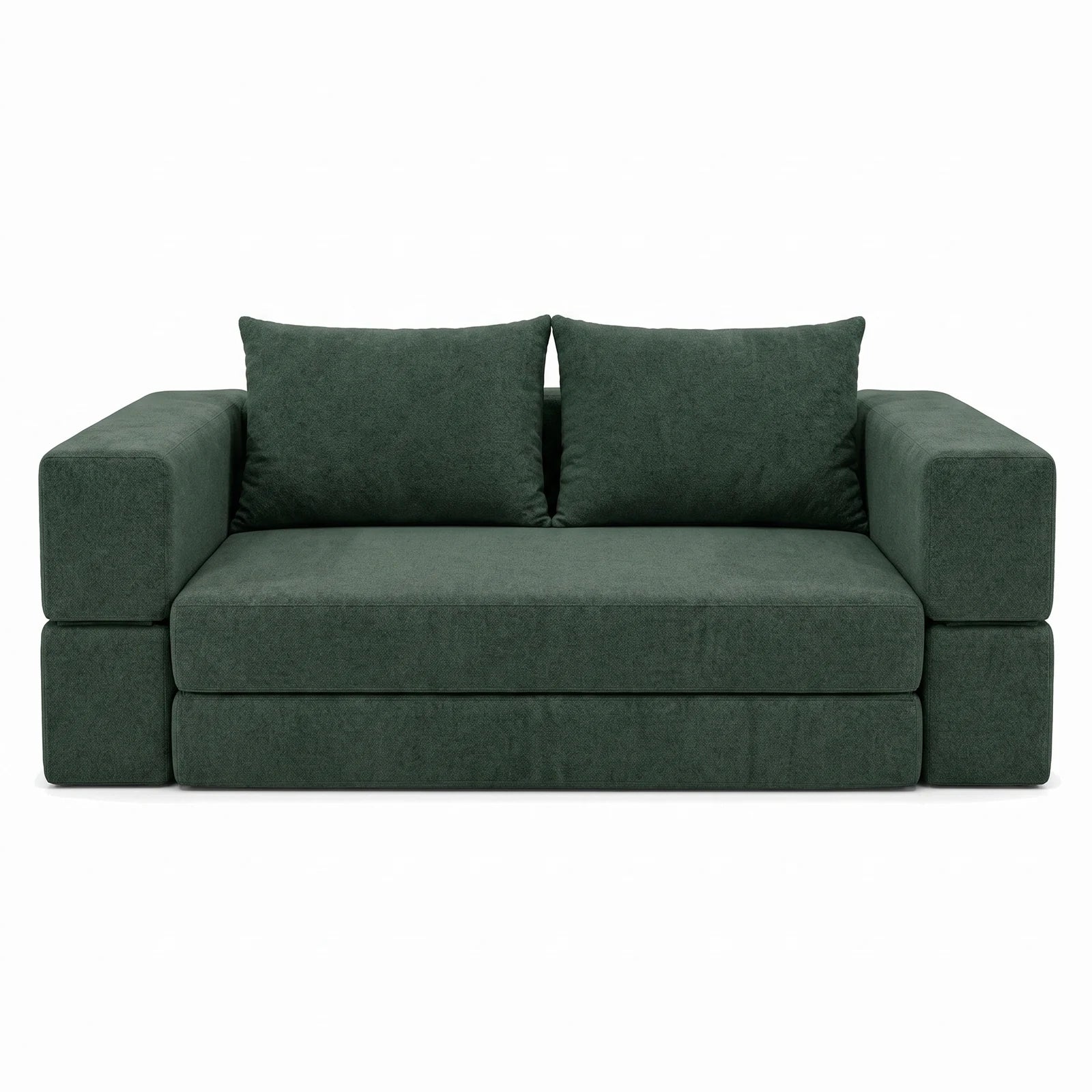 #Vert Canapé lit Nido vert en tissu chenille, vue de face en position canapé 2 places