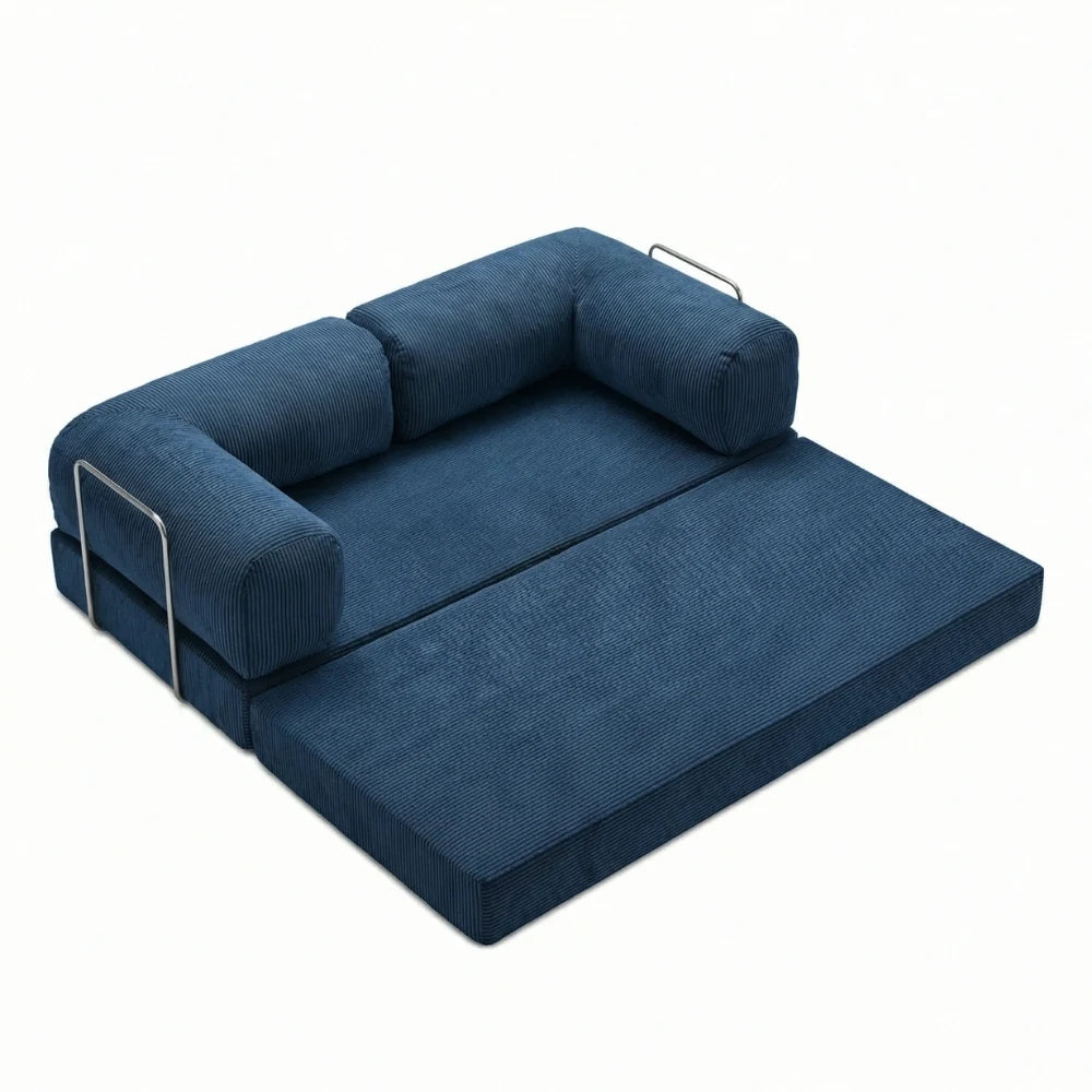 #Bleu Canapé lit Nubo bleu déplié en lit 2 places de 203 × 100 cm, sans matelas d'appoint