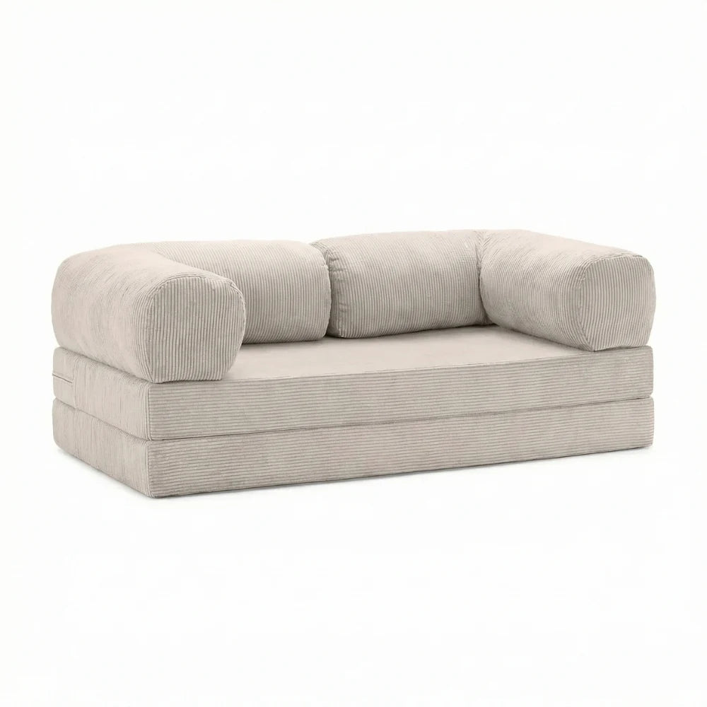 #Crème Canapé lit Nubo crème en velours côtelé, position canapé 2 places, 203 × 100 × 72 cm