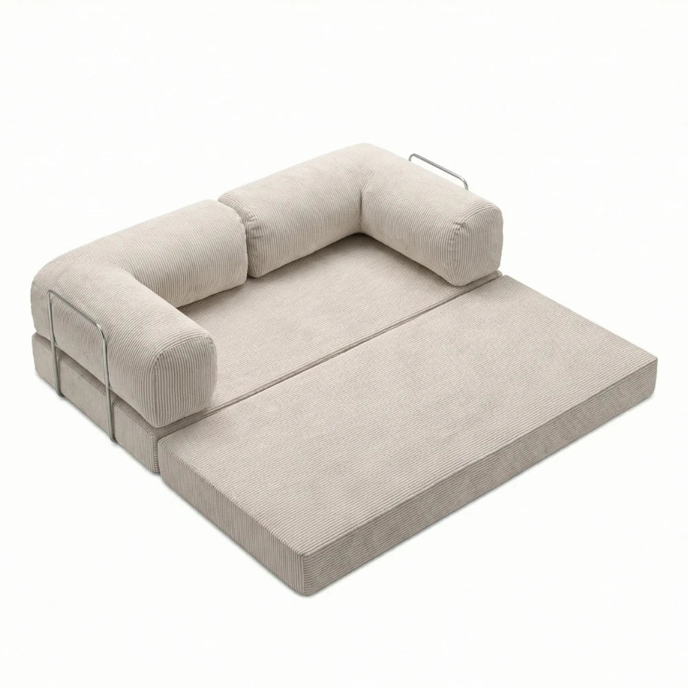 #Crème Canapé lit Nubo crème déplié en lit 2 places de 203 × 100 cm, sans matelas d'appoint