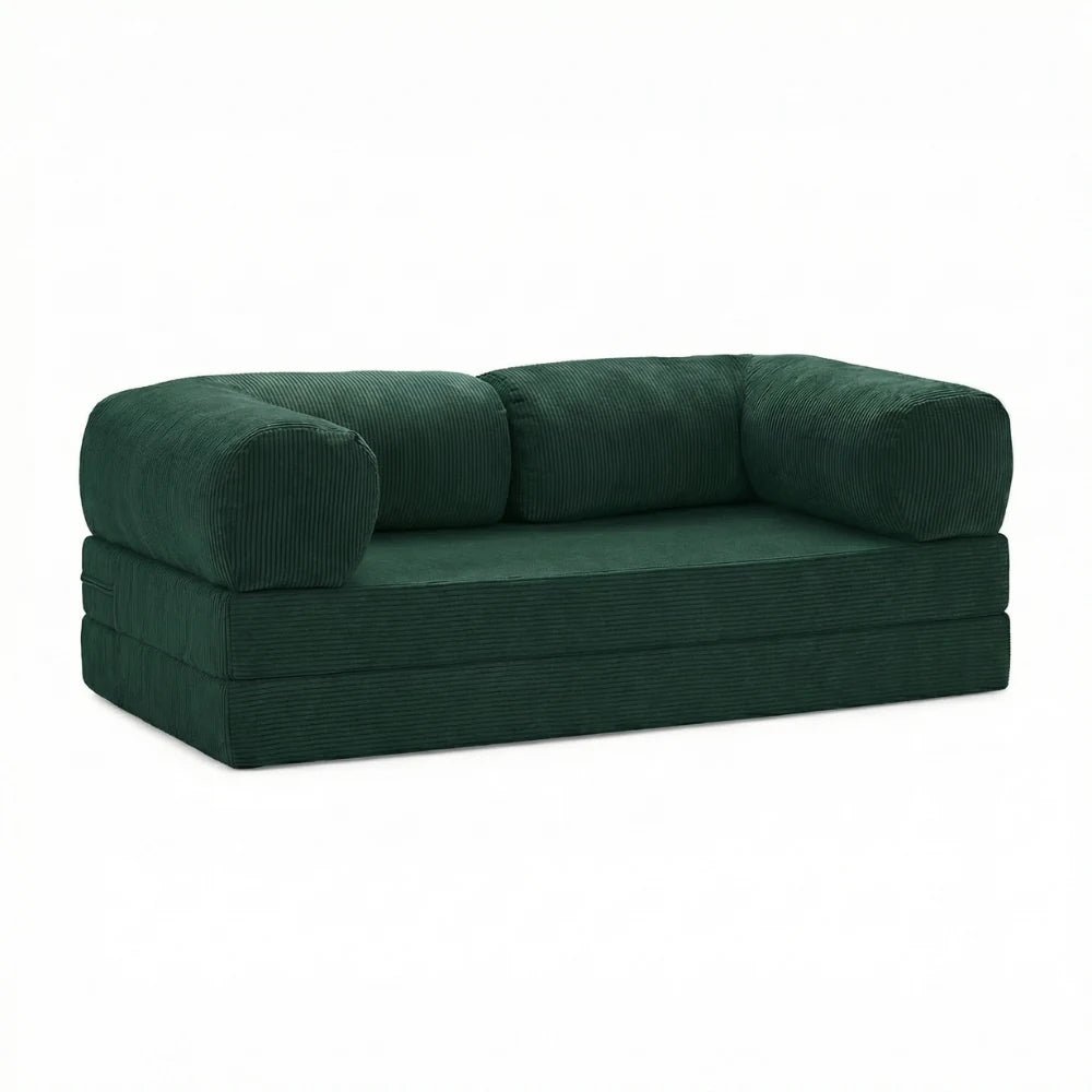 #Emeraude Canapé lit Nubo emeraude en velours côtelé, position canapé 2 places, 203 × 100 × 72 cm