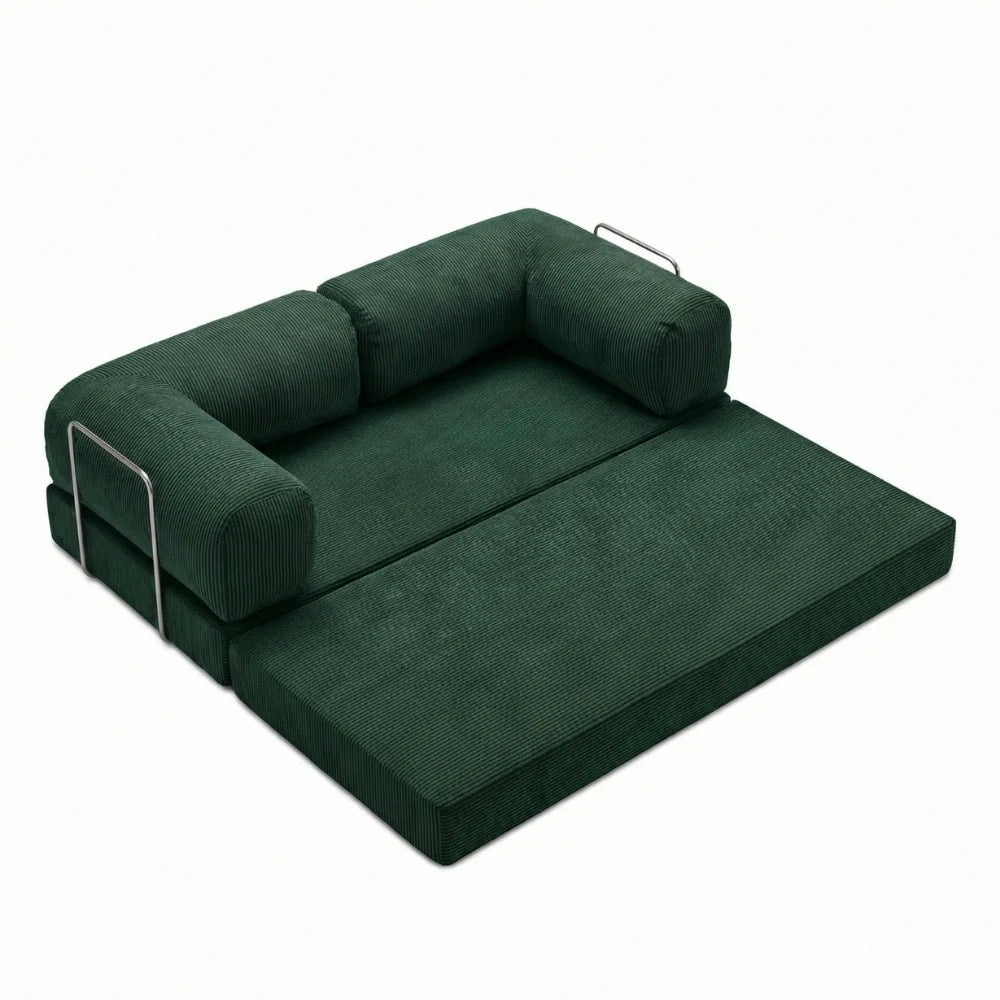 #Emeraude Canapé lit Nubo emeraude déplié en lit 2 places de 203 × 100 cm, sans matelas d'appoint
