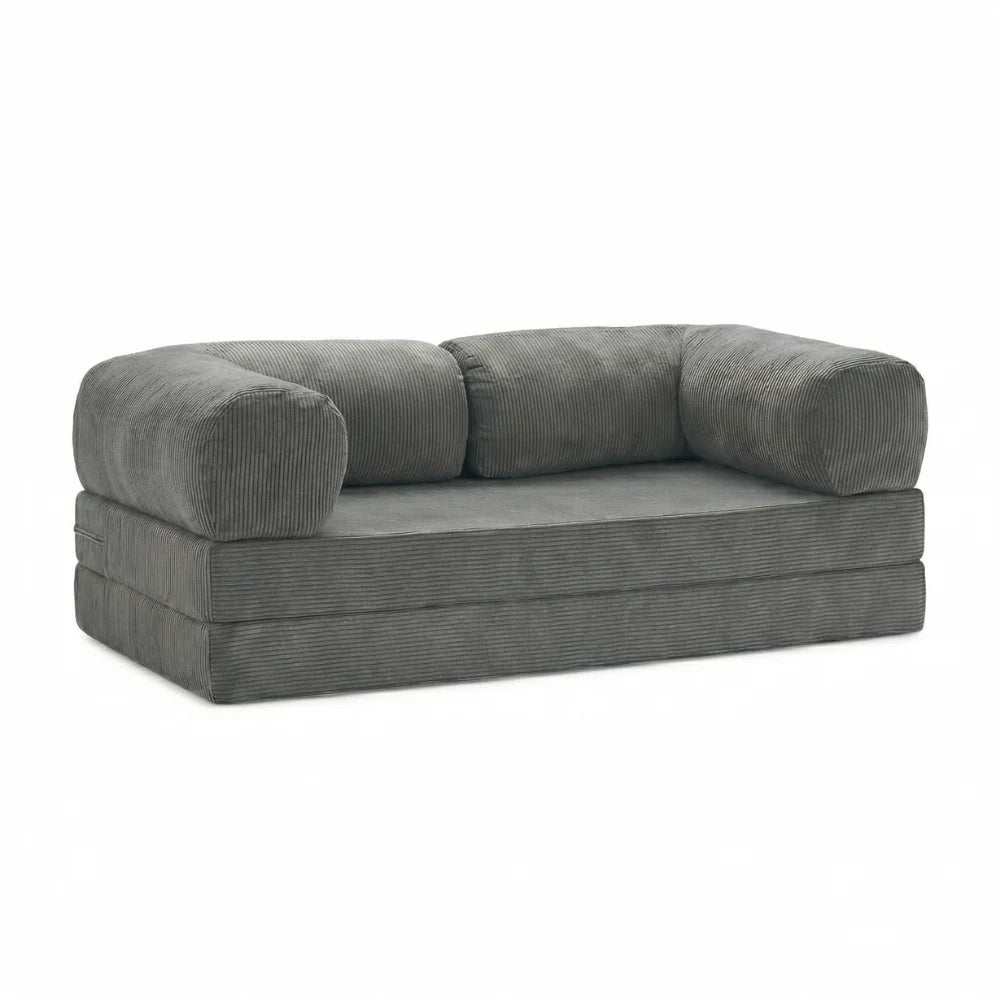 #Grisfoncé Canapé lit Nubo gris foncé en velours côtelé, position canapé 2 places, 203 × 100 × 72 cm