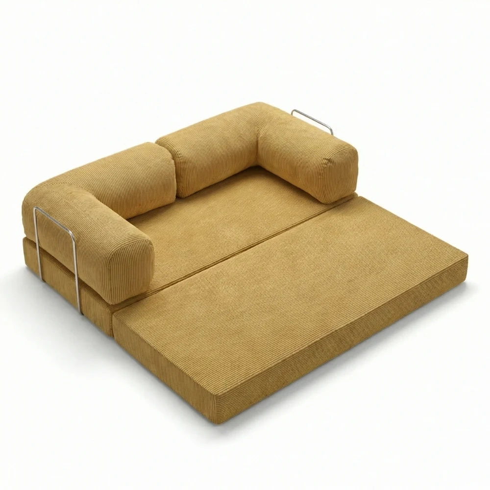 #Jaune Canapé lit Nubo jaune déplié en lit 2 places de 203 × 100 cm, sans matelas d'appoint