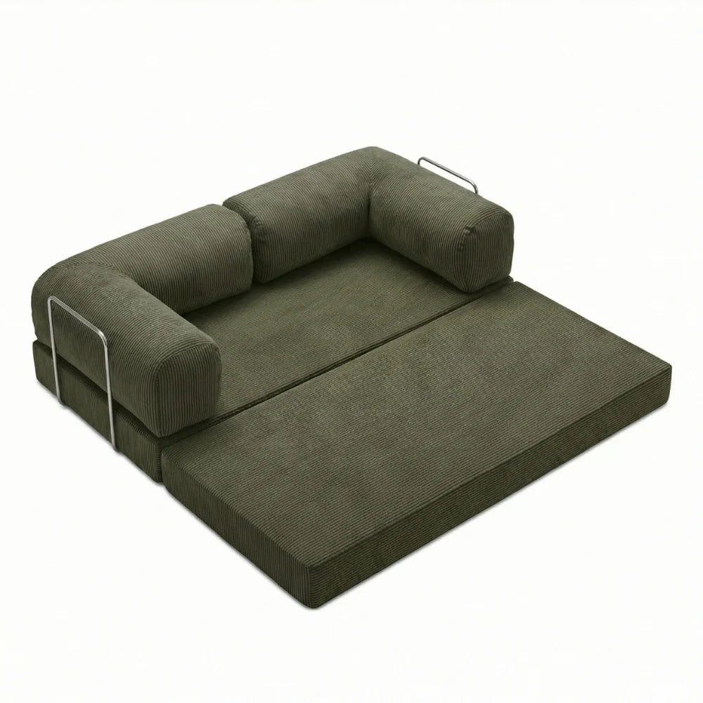 #Kaki Canapé lit Nubo kaki déplié en lit 2 places de 203 × 100 cm, sans matelas d'appoint