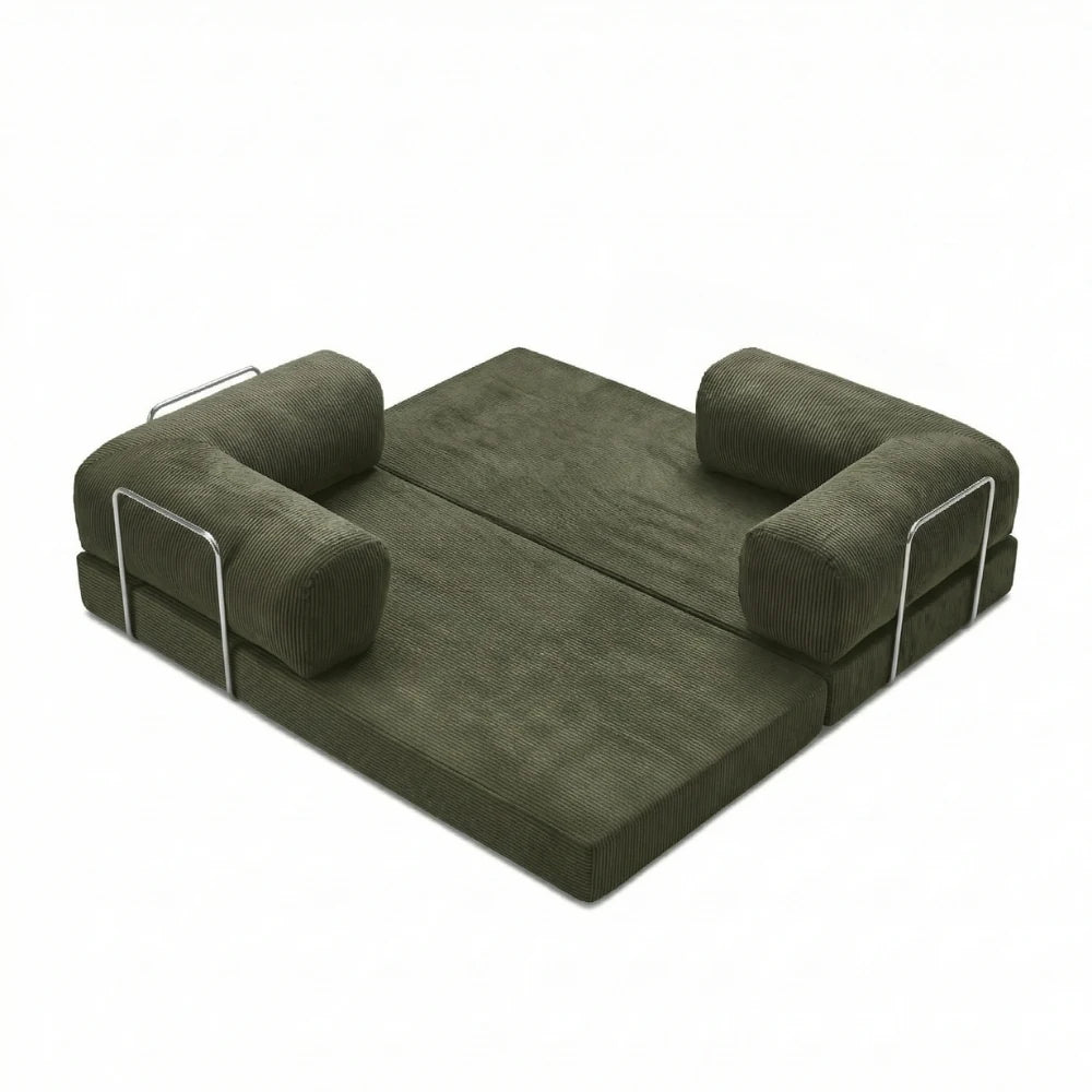#Kaki Canapé lit Nubo kaki en position méridienne, dossier repositionnable sans outil