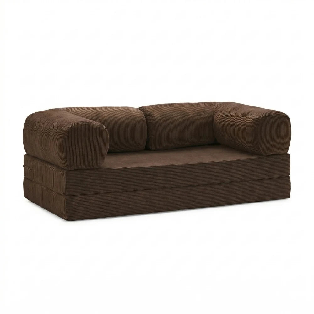#Marron Canapé lit Nubo marron en velours côtelé, position canapé 2 places, 203 × 100 × 72 cm