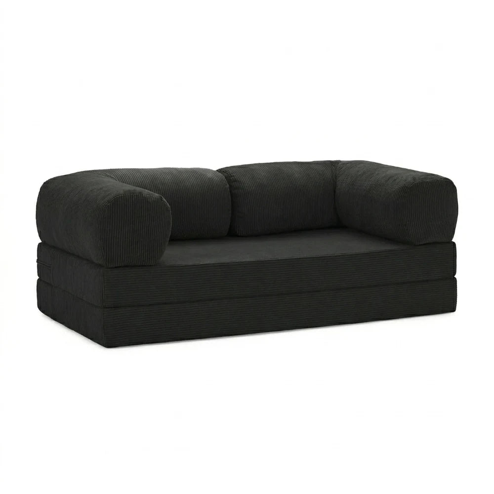 #Noir Canapé lit Nubo noir en velours côtelé, position canapé 2 places, 203 × 100 × 72 cm