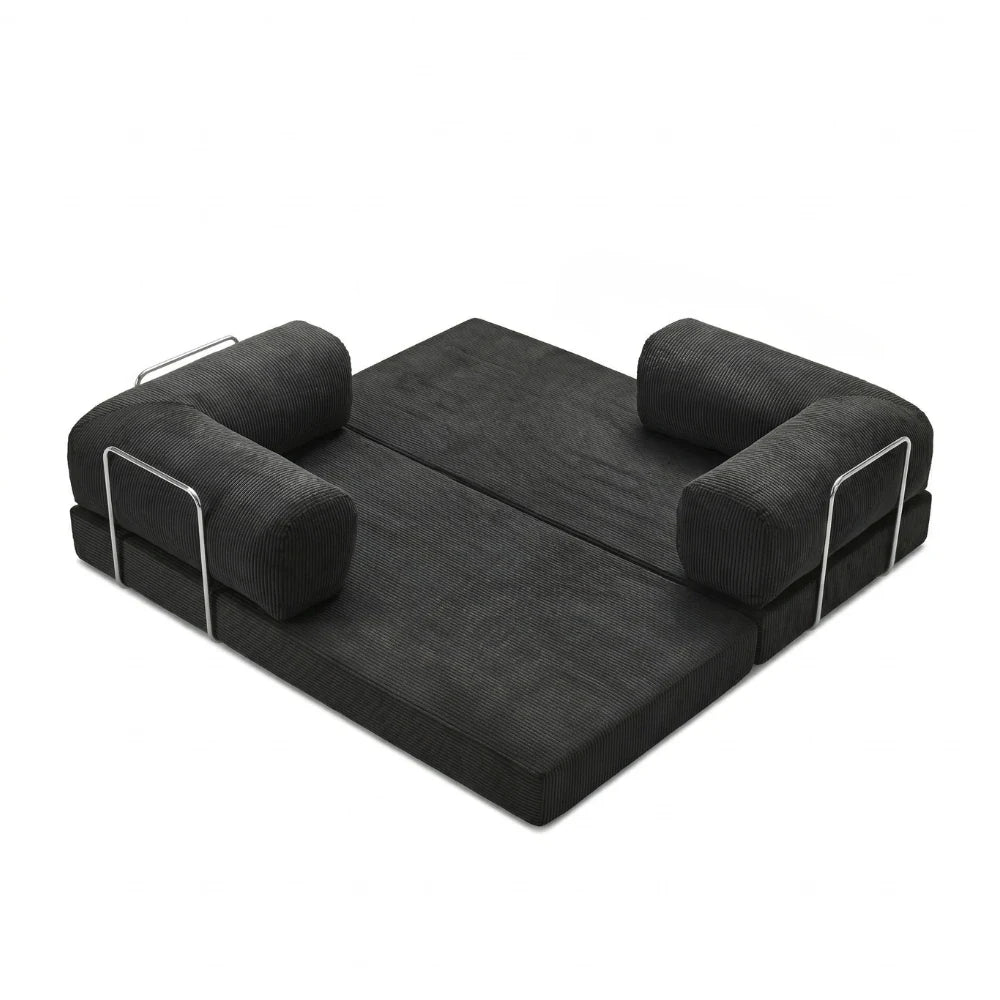 #Noir Canapé lit Nubo noir déplié en lit 2 places de 203 × 100 cm, sans matelas d'appoint