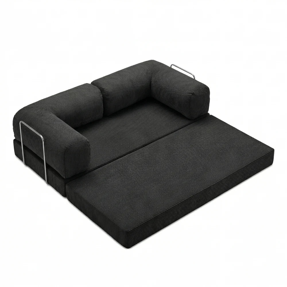 #Noir Canapé lit Nubo noir en position méridienne, dossier repositionnable sans outil