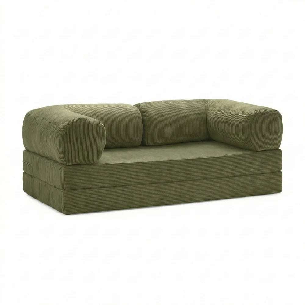 #Olive Canapé lit Nubo olive en velours côtelé, position canapé 2 places, 203 × 100 × 72 cm
