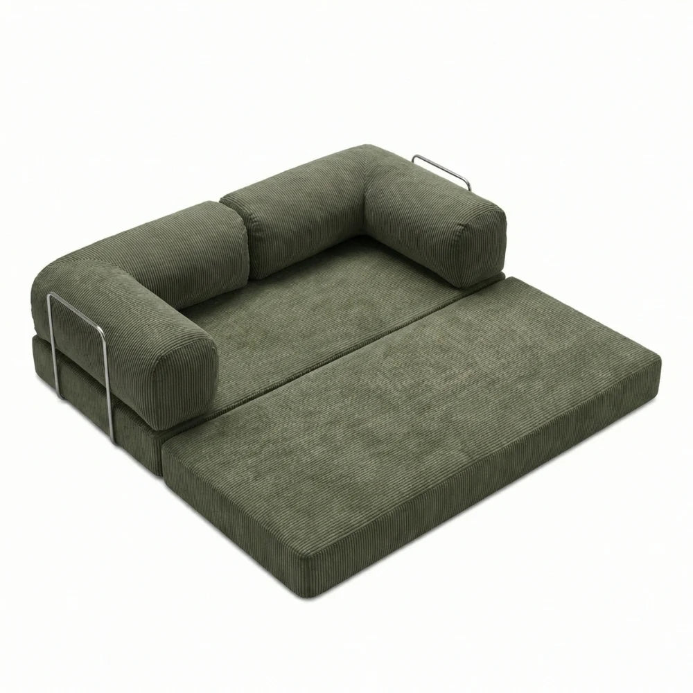 #Olive Canapé lit Nubo olive déplié en lit 2 places de 203 × 100 cm, sans matelas d'appoint