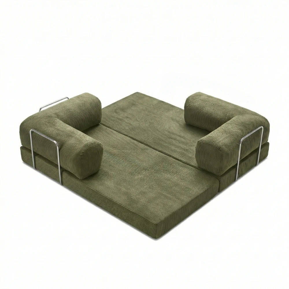 #Olive Canapé lit Nubo olive en position méridienne, dossier repositionnable sans outil
