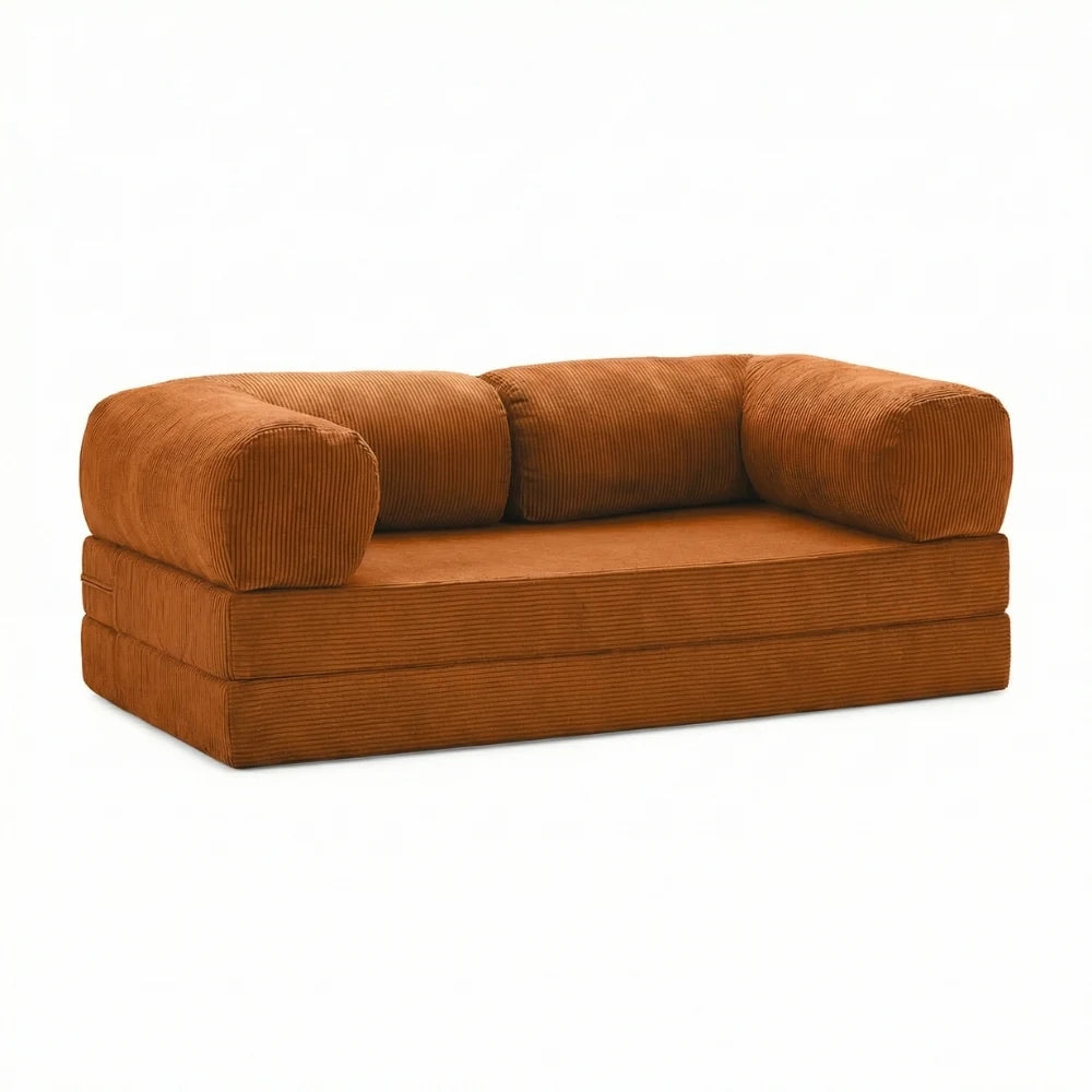 #Orange Canapé lit Nubo orange en velours côtelé, position canapé 2 places, 203 × 100 × 72 cm