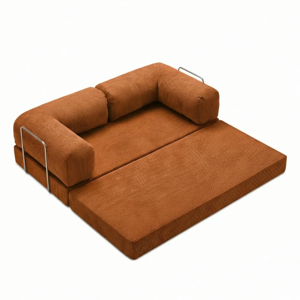 #Orange Canapé lit Nubo orange déplié en lit 2 places de 203 × 100 cm, sans matelas d'appoint