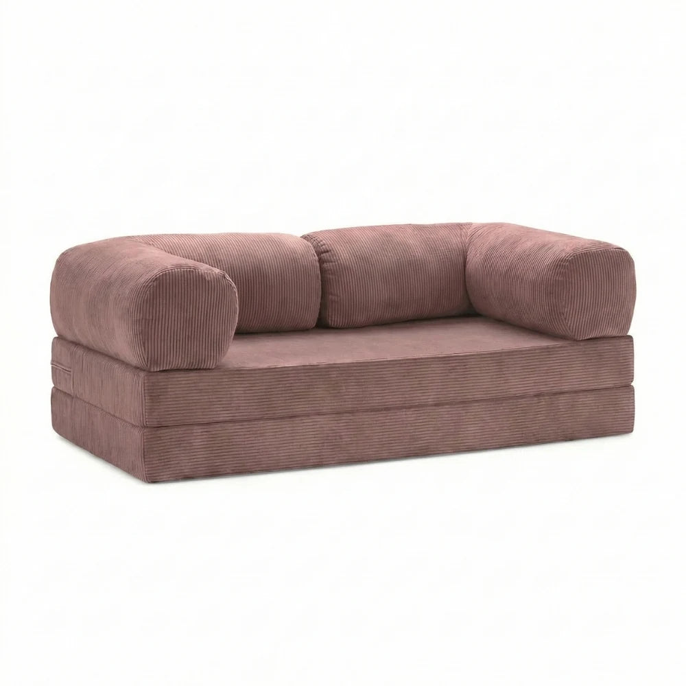 #Rose Canapé lit Nubo rose en velours côtelé, position canapé 2 places, 203 × 100 × 72 cm