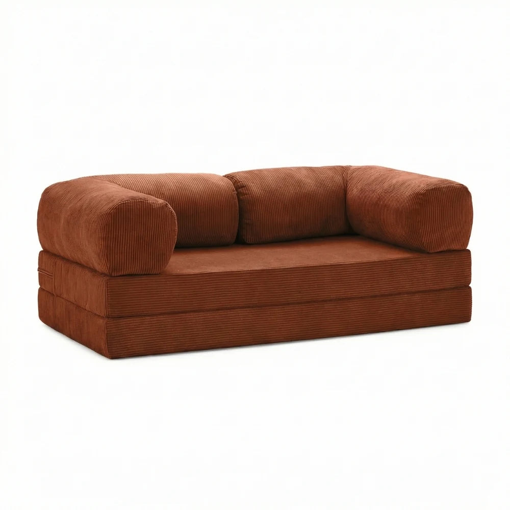 #Rouille Canapé lit Nubo rouille en velours côtelé, position canapé 2 places, 203 × 100 × 72 cm