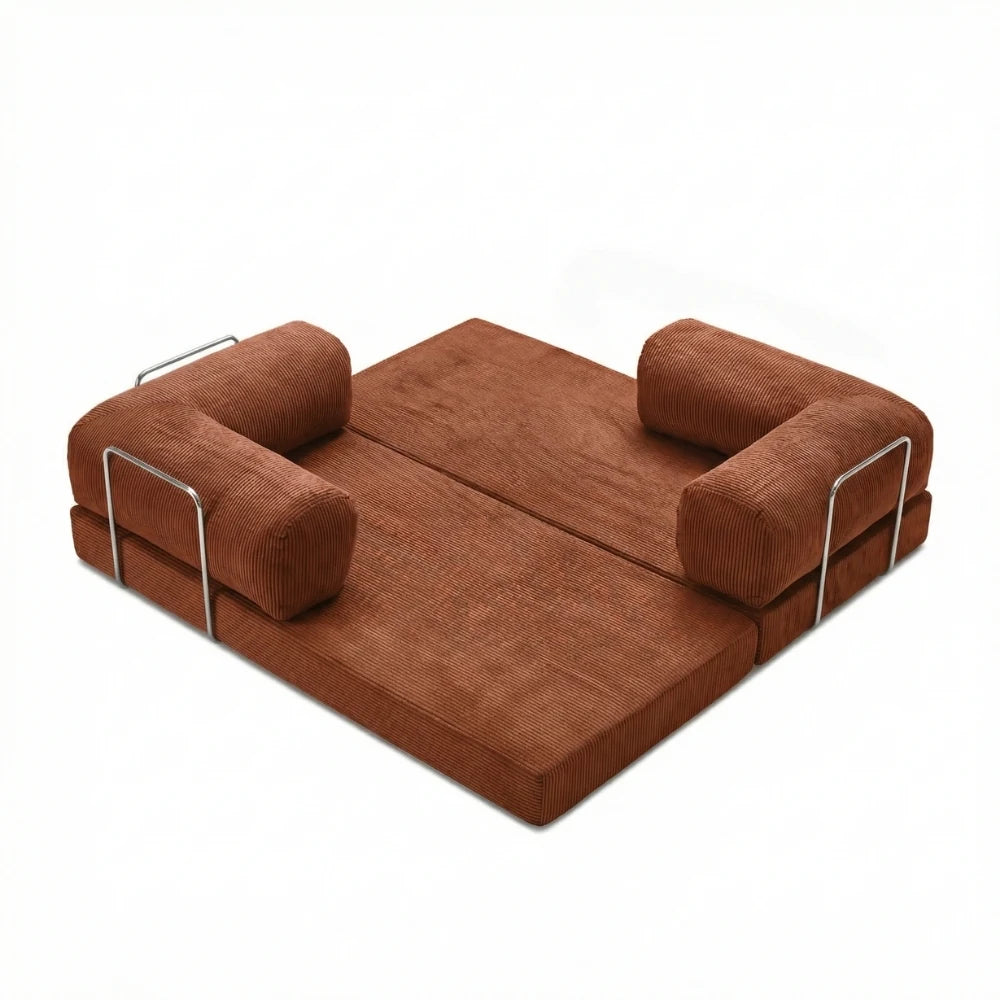 #Rouille Canapé lit Nubo rouille en position méridienne, dossier repositionnable sans outil