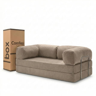 #Sable Canapé lit Nubo sable en velours côtelé, livré compressé dans un seul carton de 108 × 75 × 42 cm