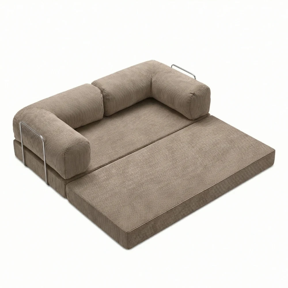 #Sable Canapé lit Nubo sable déplié en lit 2 places de 203 × 100 cm, sans matelas d'appoint