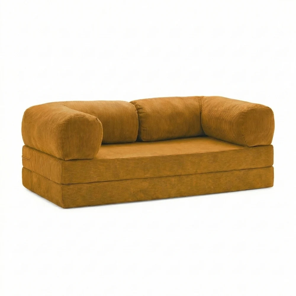 #Safran Canapé lit Nubo safran en velours côtelé, position canapé 2 places, 203 × 100 × 72 cm