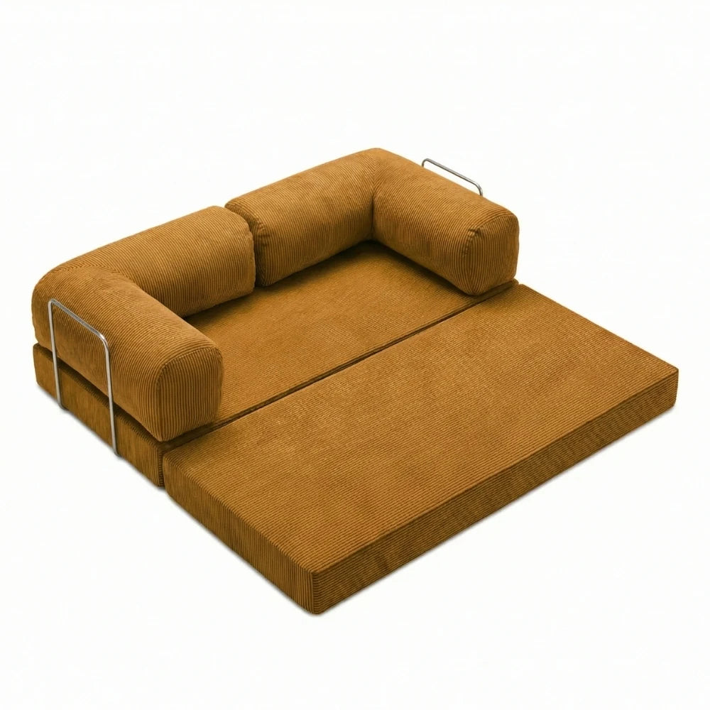#Safran Canapé lit Nubo safran déplié en lit 2 places de 203 × 100 cm, sans matelas d'appoint