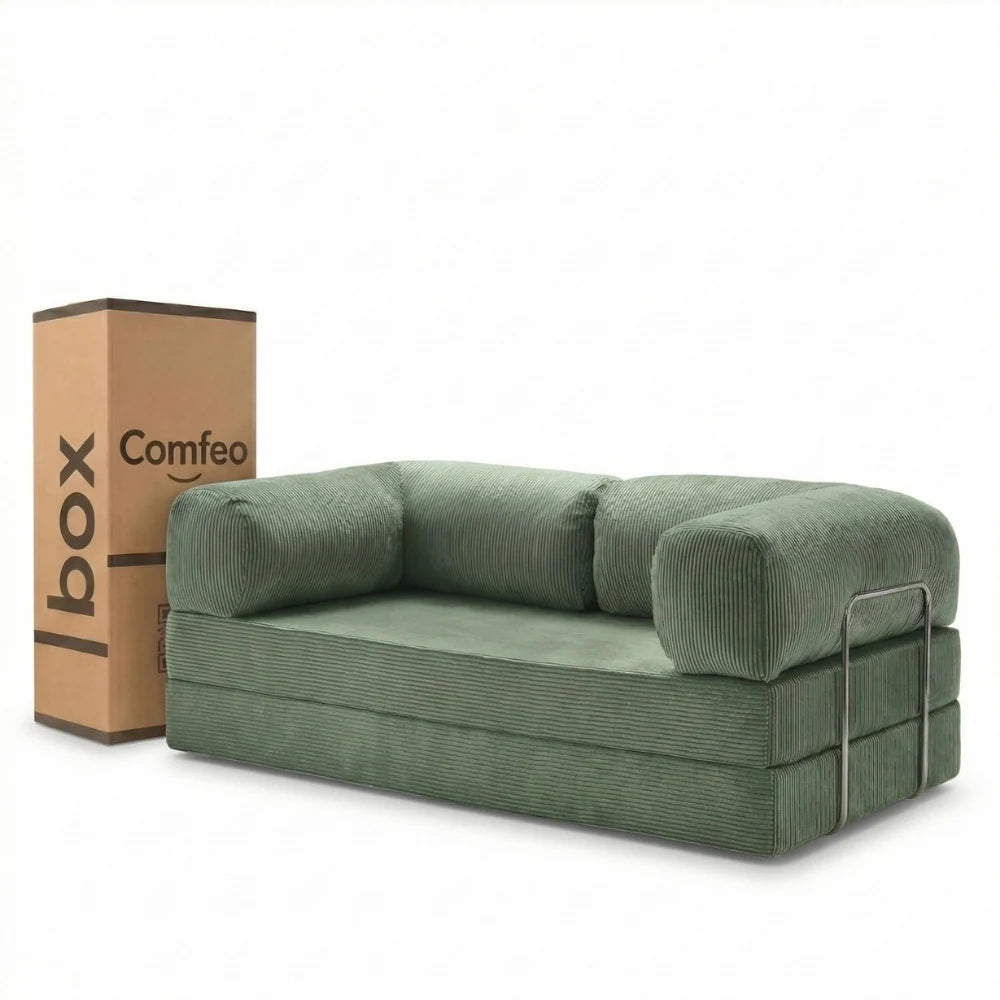 #Sauge Canapé lit Nubo sauge en velours côtelé, livré compressé dans un seul carton de 108 × 75 × 42 cm