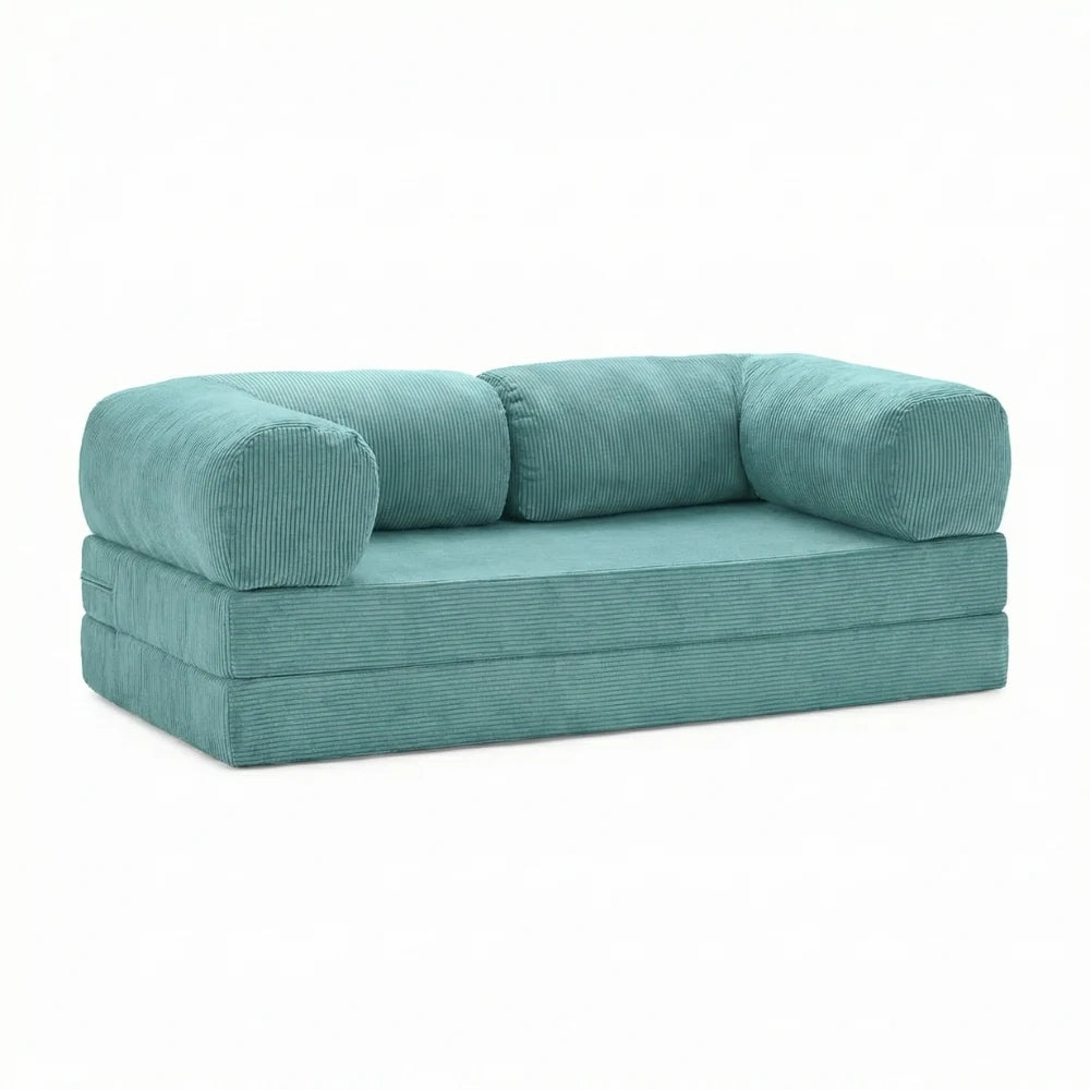 #Turquoise Canapé lit Nubo turquoise en velours côtelé, position canapé 2 places, 203 × 100 × 72 cm