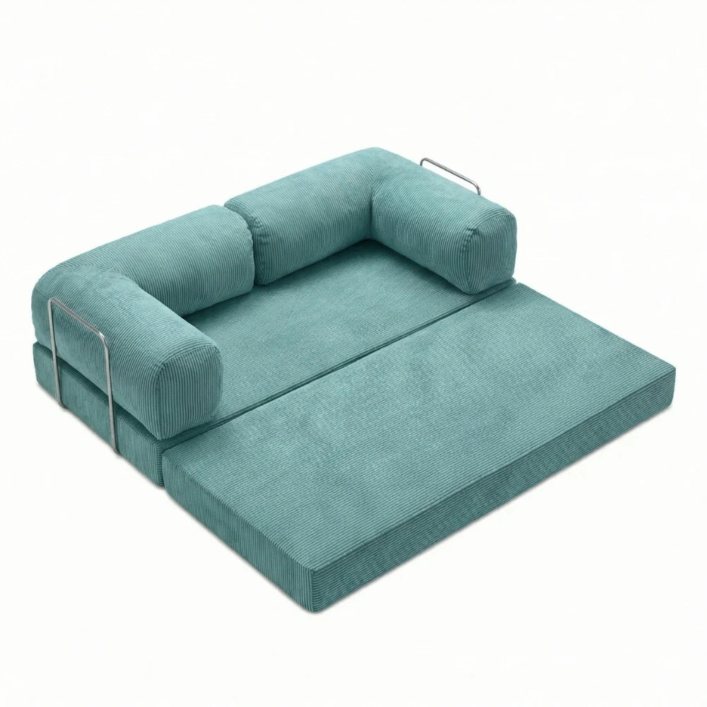 #Turquoise Canapé lit Nubo turquoise déplié en lit 2 places de 203 × 100 cm, sans matelas d'appoint