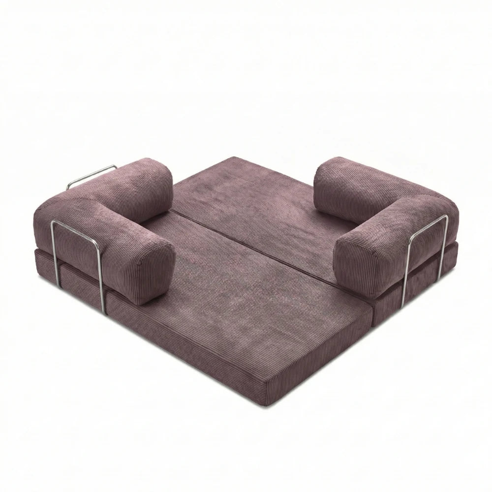 #Violet Canapé lit Nubo violet en position méridienne, dossier repositionnable sans outil