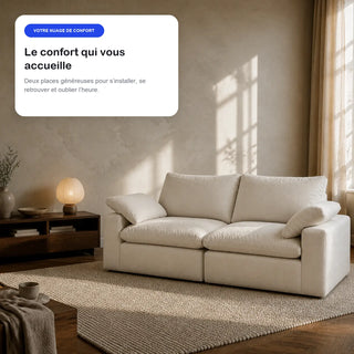 #BlancCrème Canapé nuage Cirrus 2 places blanc crème, en situation, ambiance détente