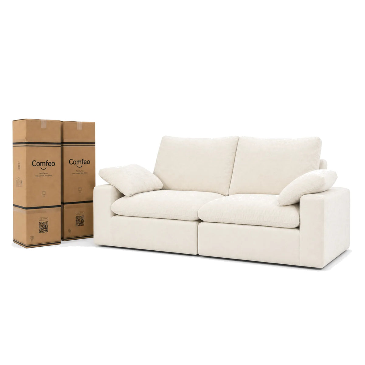 #BlancCrème Canapé nuage Cirrus 2 places blanc crème, livré compressé dans 2 cartons de 35 x 35 x 110 cm