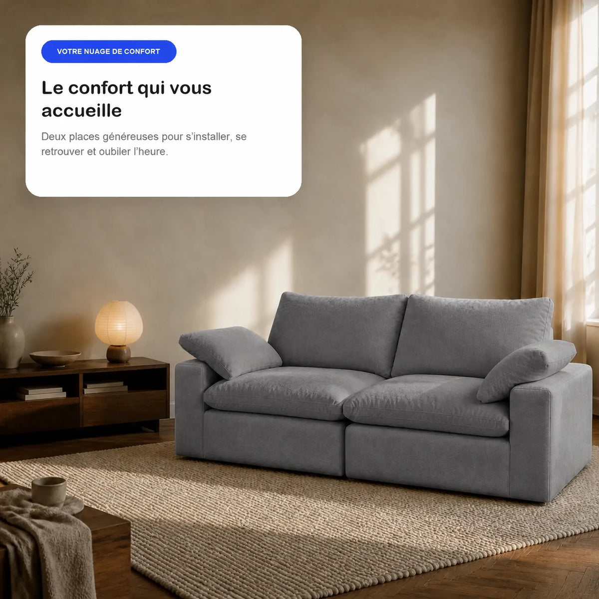 #Gris Canapé nuage Cirrus 2 places gris, en situation, ambiance détente