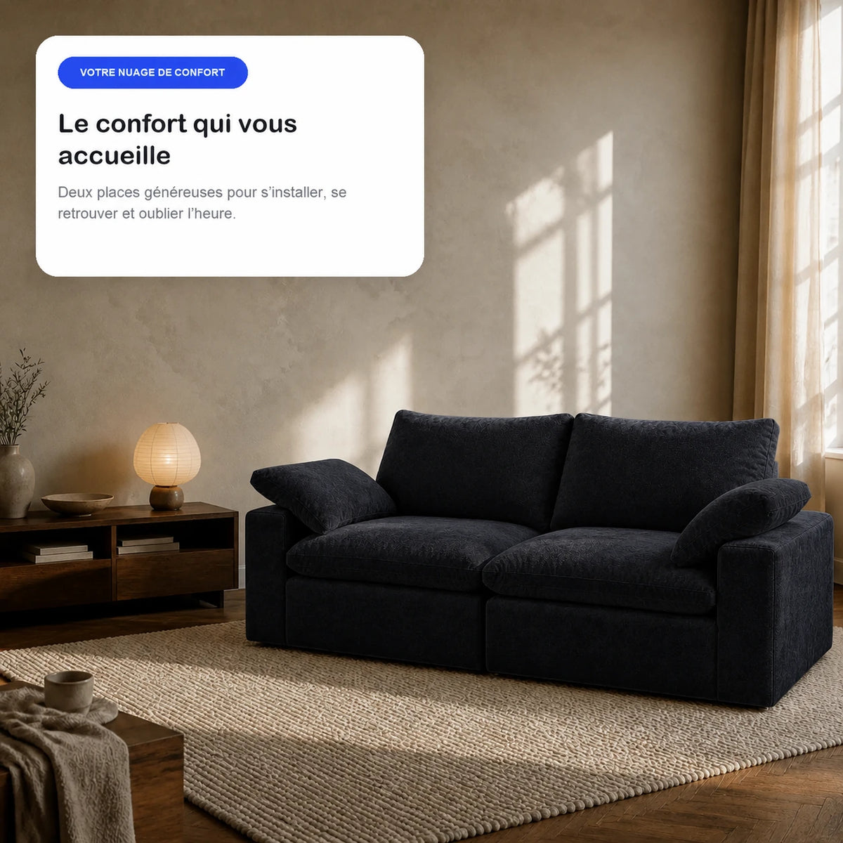 #Noir Canapé nuage Cirrus 2 places noir, en situation, ambiance détente