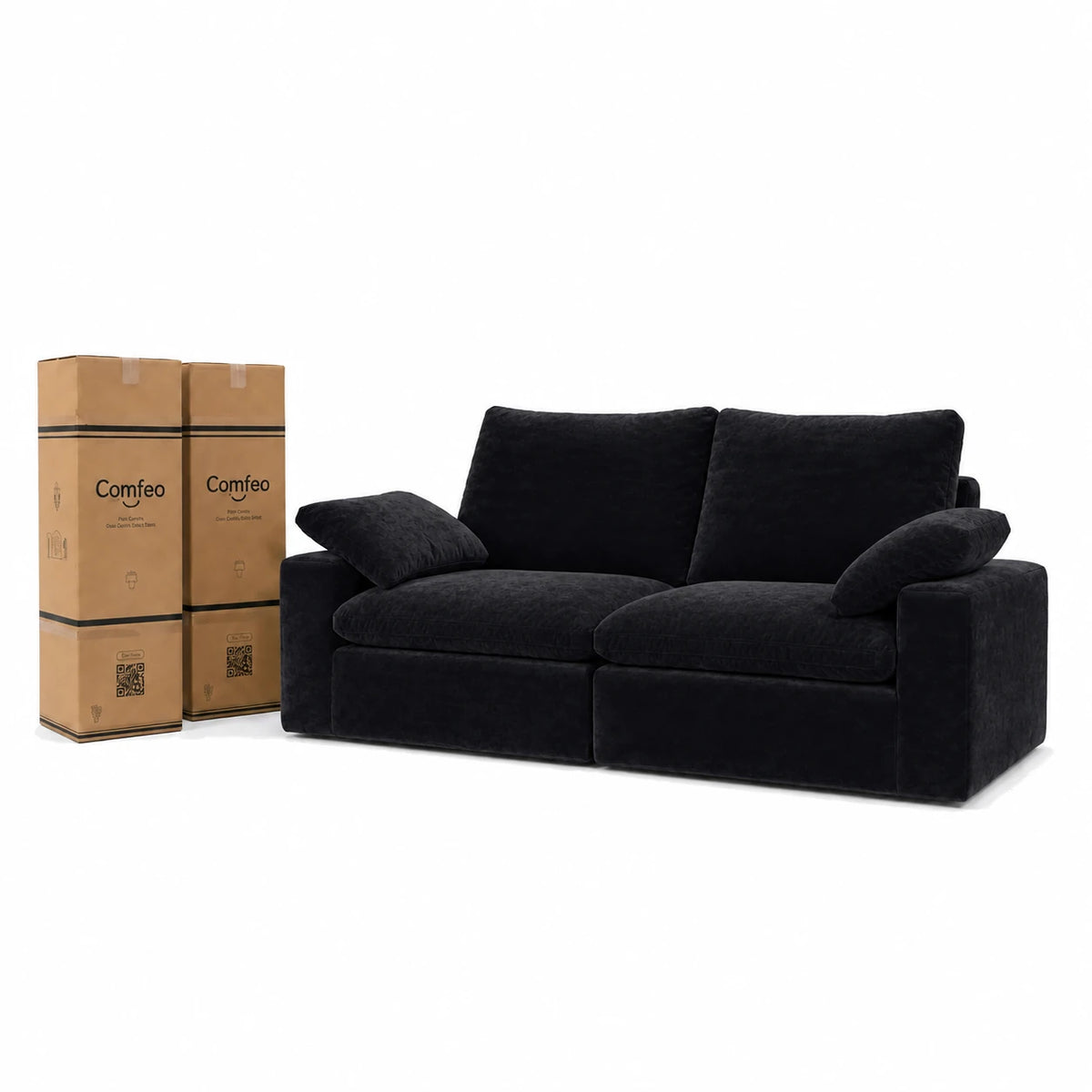 #Noir Canapé nuage Cirrus 2 places noir, livré compressé dans 2 cartons de 35 x 35 x 110 cm