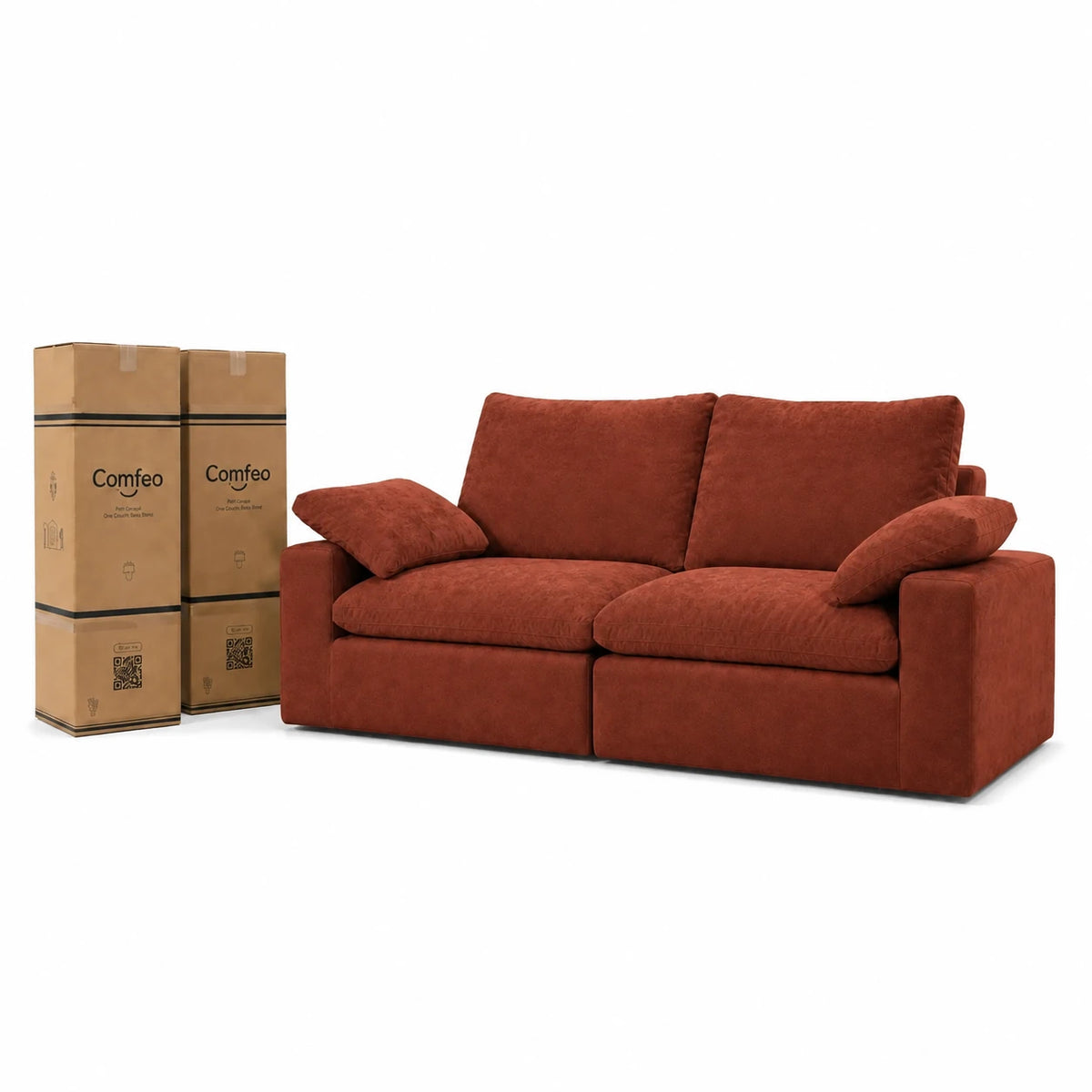 #OrangeTerracotta Canapé nuage Cirrus 2 places orange terracotta, livré compressé dans 2 cartons de 35 x 35 x 110 cm