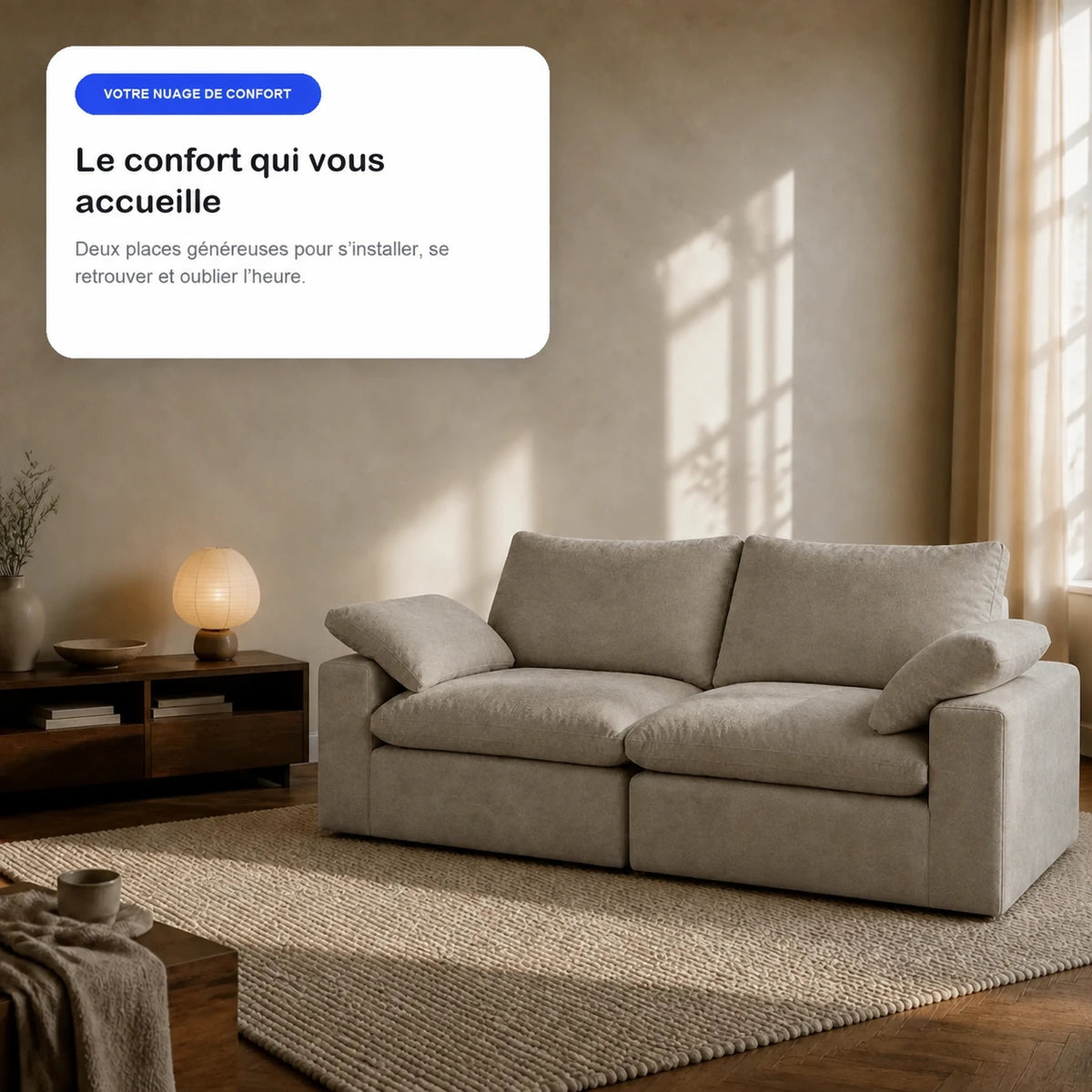 #Sable Canapé nuage Cirrus 2 places sable, en situation, ambiance détente