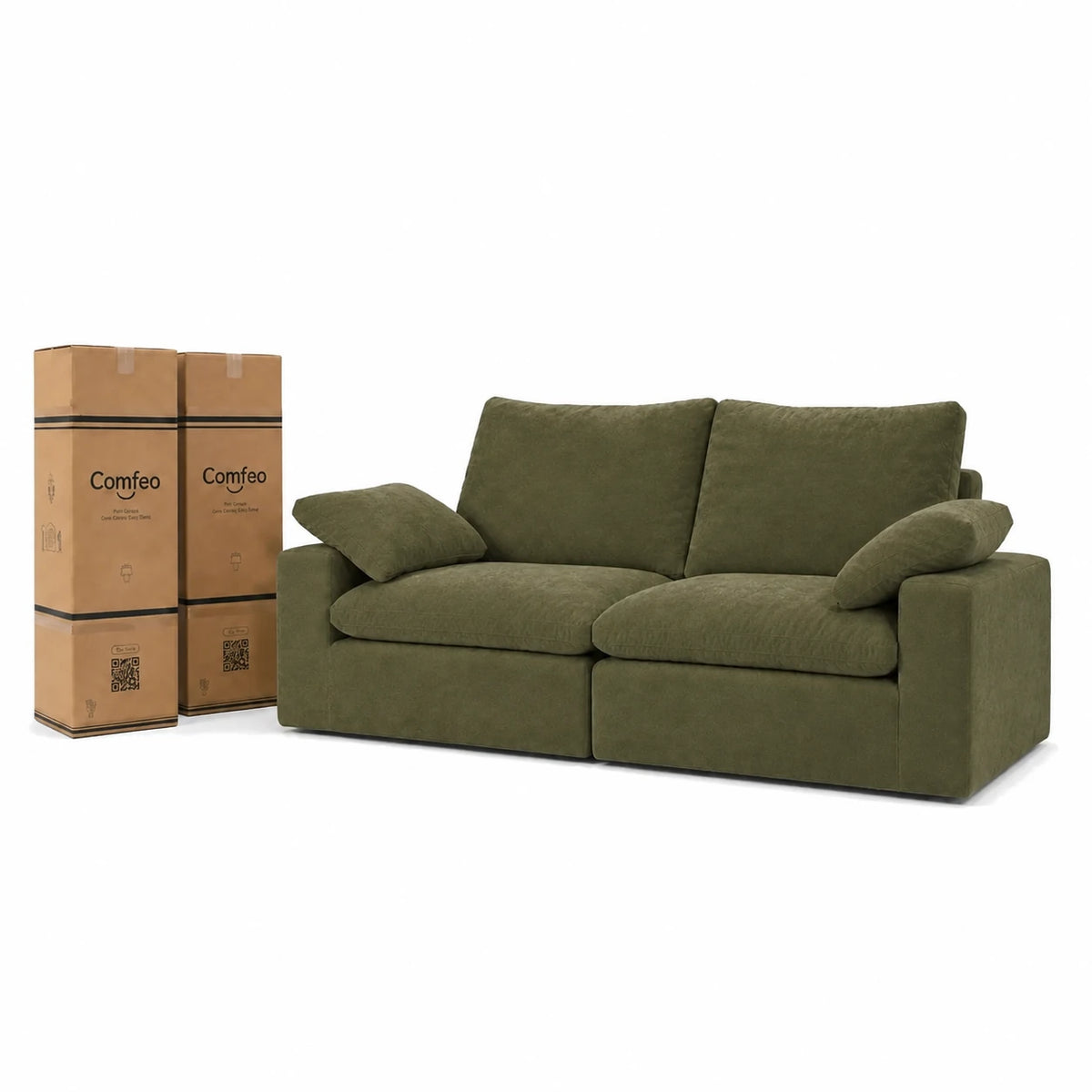 #VertKaki Canapé nuage Cirrus 2 places vert kaki, livré compressé dans 2 cartons de 35 x 35 x 110 cm