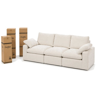 #BlancCrème Canapé nuage Nimbus 3 places blanc crème, livré compressé dans 3 cartons, 2 de 35 x 35 x 110 cm et 1 de 32 x 32 x 95 cm