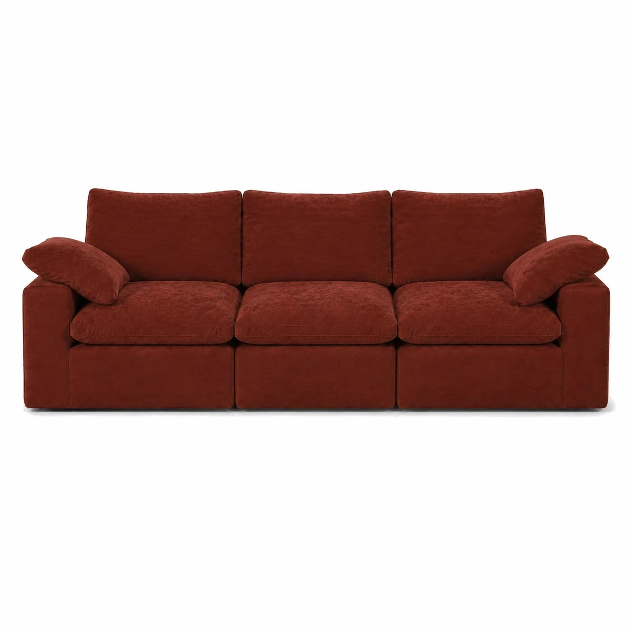 #OrangeTerracotta Canapé nuage Nimbus 3 places orange terracotta, vue de face, assise profonde et garnissage moelleux
